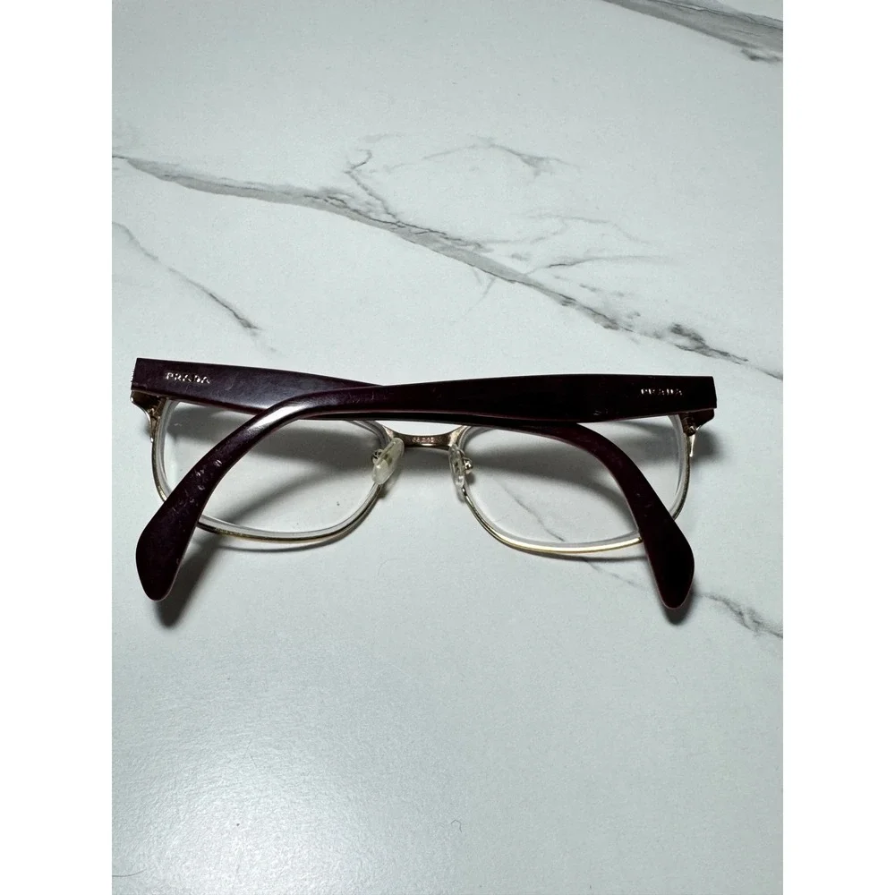 Prada VPR 16U Burgundy Gold Rectangular Eyeglasses Italy 53-16-140 Authentic